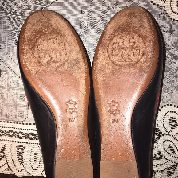TORY BURCH NAVY/RED BOW FLATS-WORN 3X’s SZ 8 - Picture 7 of 8